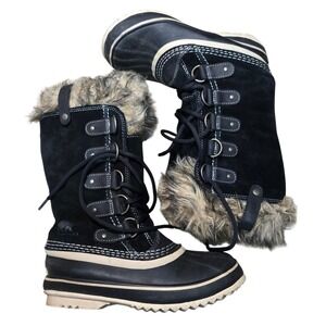 Sorel Waterproof Lace Up Snow Boots Black Brown Faux Fur Mid-Calf Sz 6 NL1540010